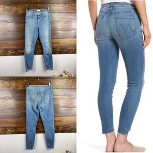 MOTHER The Stunner Zip Ankle Step Fray Light Blue Jeans Size 25